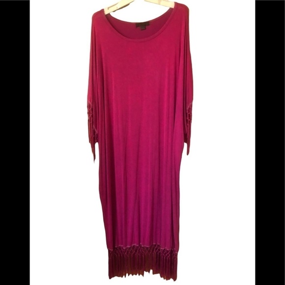 Velzera Dresses & Skirts - Pink maxi fringe tunic dress